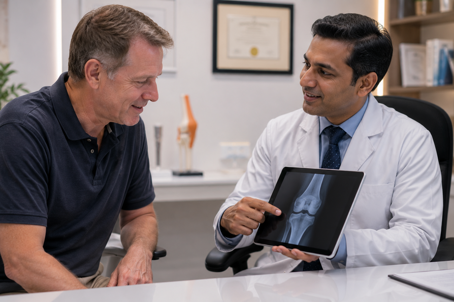 American patient consulting with an orthopedic surgeon for joint replacement in India — Sultan GHC