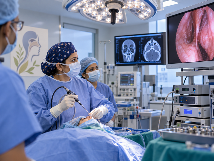 ENT surgeon performing endoscopic sinus surgery at a JCI-accredited hospital in India — Sultan GHC