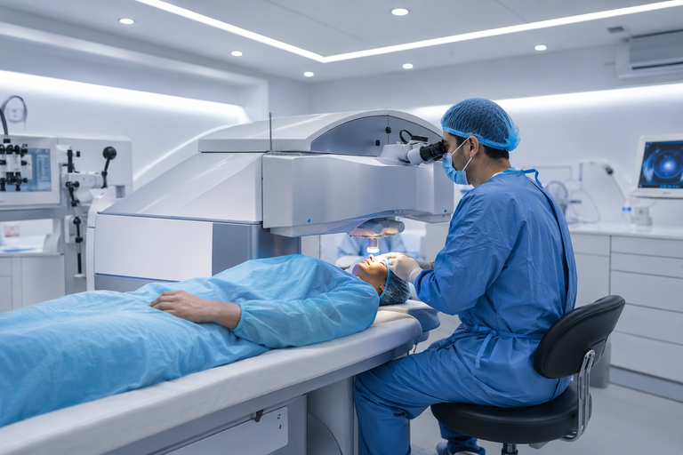 Ophthalmic surgical suite — LASIK laser system at world-class Indian eye hospital